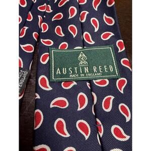 Austin Reed 100% Silk Hand Made in England Navy, Red, and White Paisley Necktie